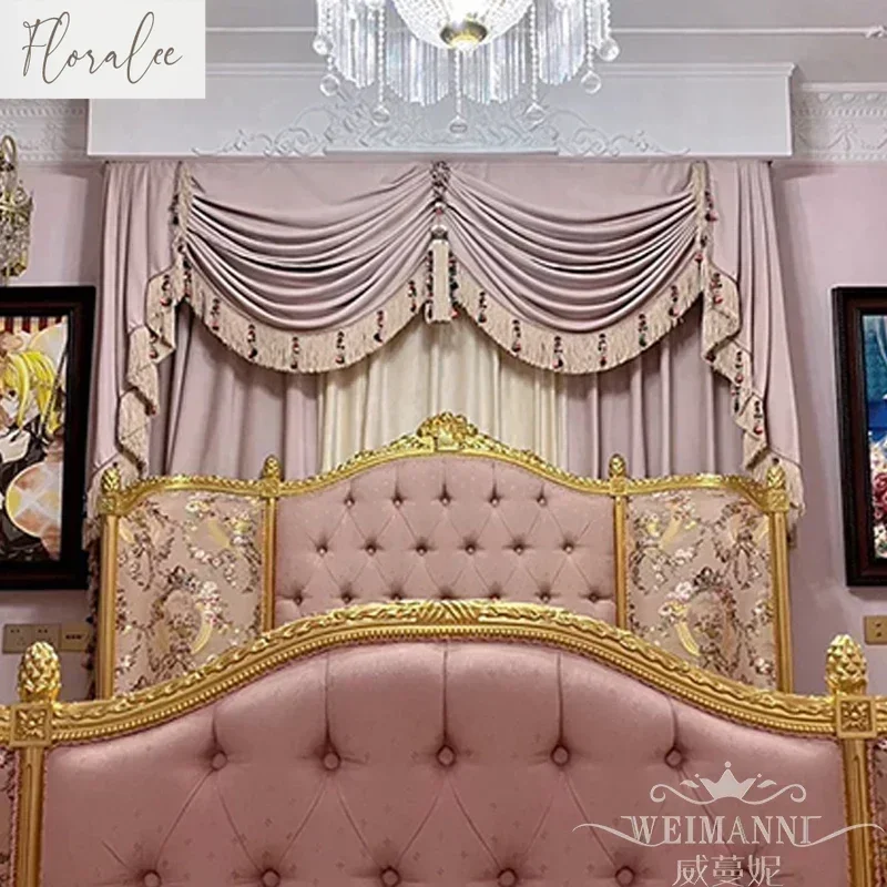 

New Pink Senior Lace Decorative Velvet Curtains For Living Room Study Bedroom Villa High Window Floor Windows Customised Valance