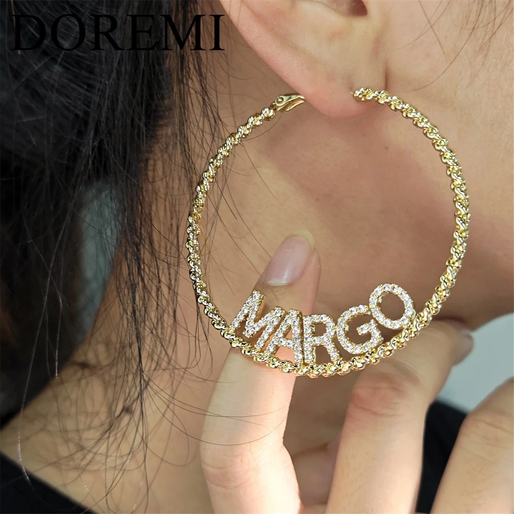 

DOREMI 9mm Shiny Initial Letters Twisted Earring Hoop Custom Jewelry Crystal Zircon Nameplate Personalied Earring Gift For Women