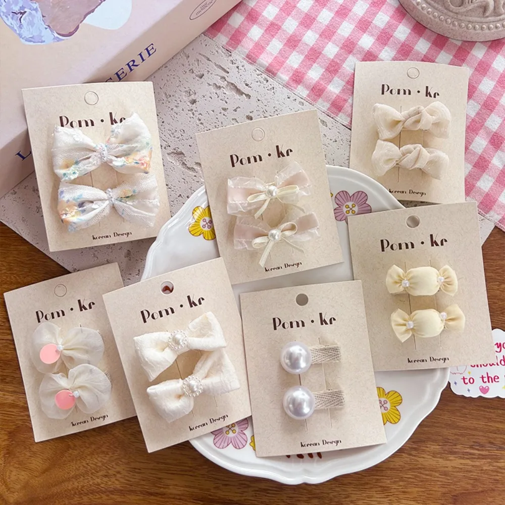Kids White Pearl Bow Hair Clips Sweet Princess Style Toddler Hair Accessories Handmade Cute Candy Bow Hairpins for Girls