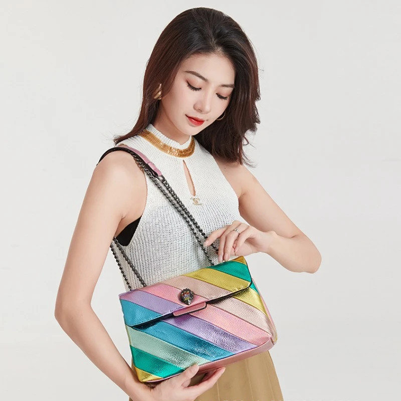 Kurt Geiger-Bolsa de ombro feminina de luxo, corrente emendada, bolsa tiracolo arco-íris, cabeça de águia, novo, 2022, corrente