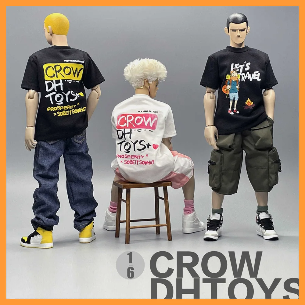 CROW DH TOYS Męski żołnierz w skali 1/6 Modny pulower T-shirt Casual Luźny nadruk Krótki rękaw Top Tee dla 12-calowej figurki akcji