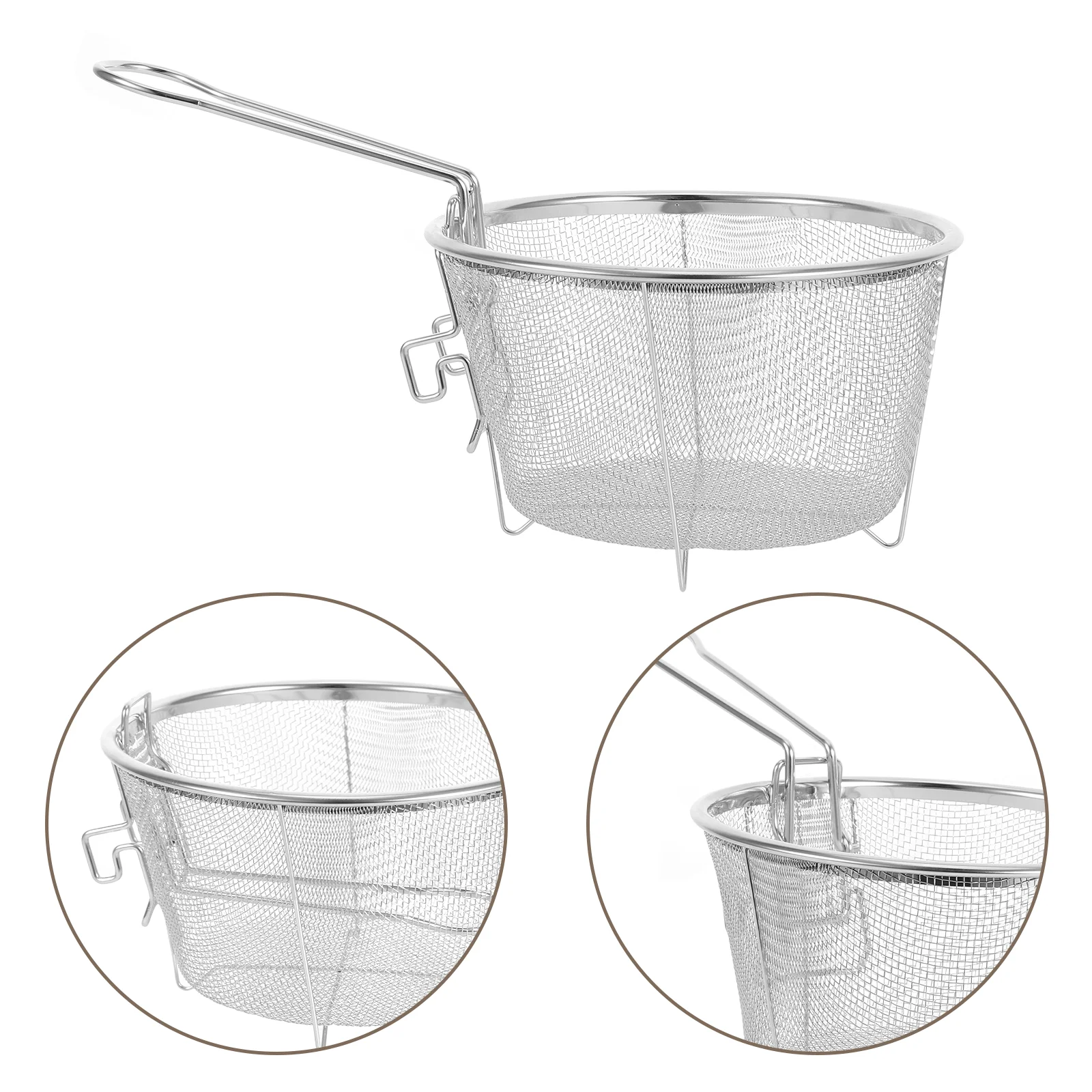 

Stainless Steel Fry Basket Round Drain Fryer Deep for Pot with Handle