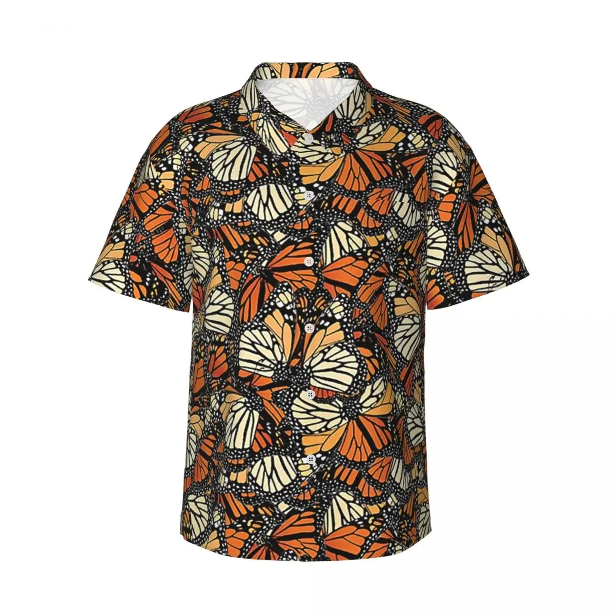 Orange Monarch Butterfly Men's Shirts Hawaiian Short Sleeve Shirt Funny Button Tops for Summer Beach