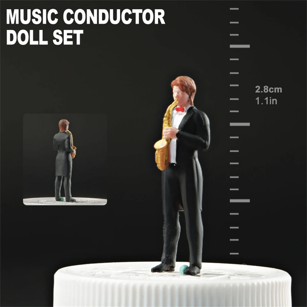 Kicarmod 1/64 Scale Model Figurine of the Band Saxophonist and Horn Player Model Proportional Scene Paired with Mini Ornaments