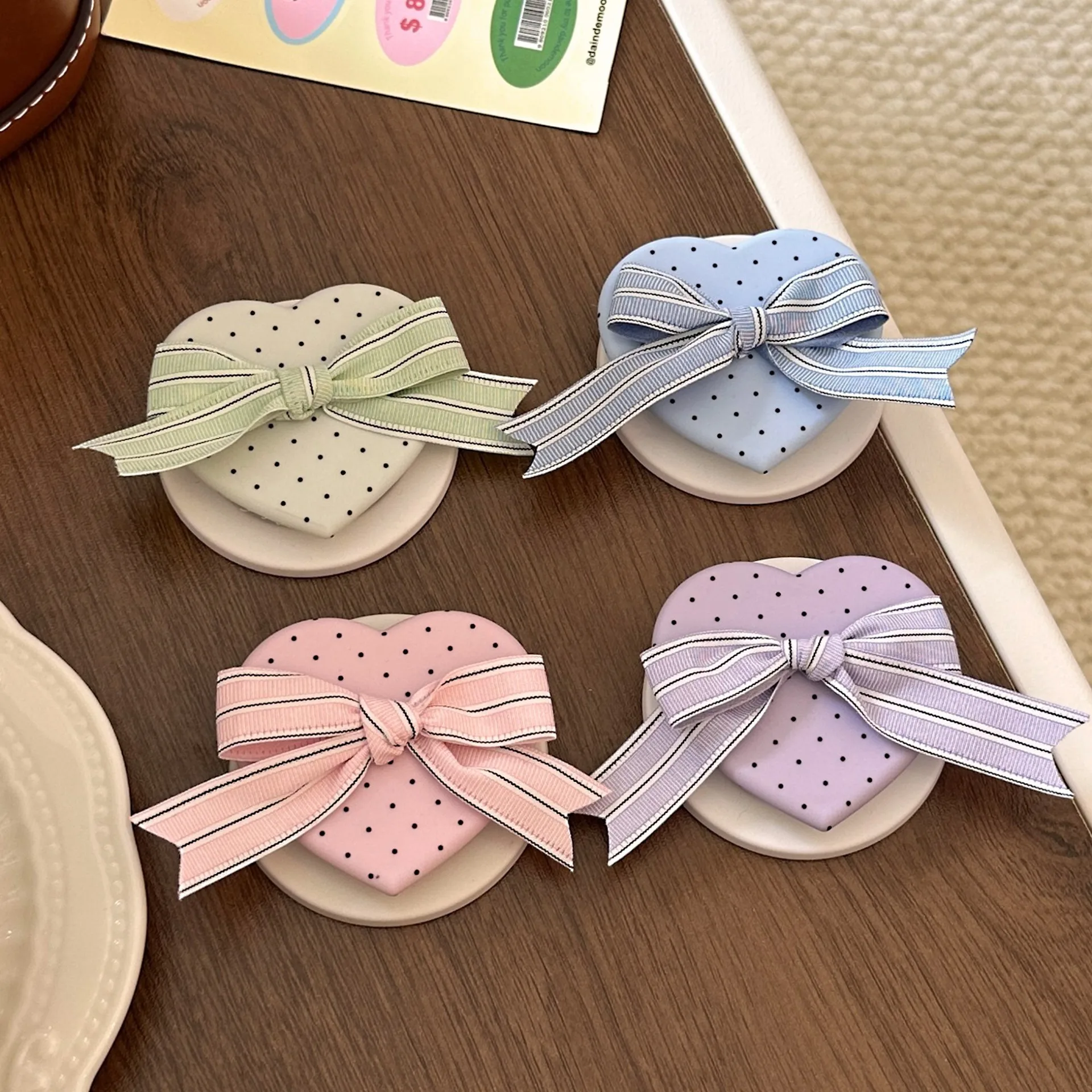 Korean Style Bow Magnetic Phone Grip Holder Cute Mobile Heart Airbag Bracket Portable Cell Desk Stand Magnet Socket for Mobile