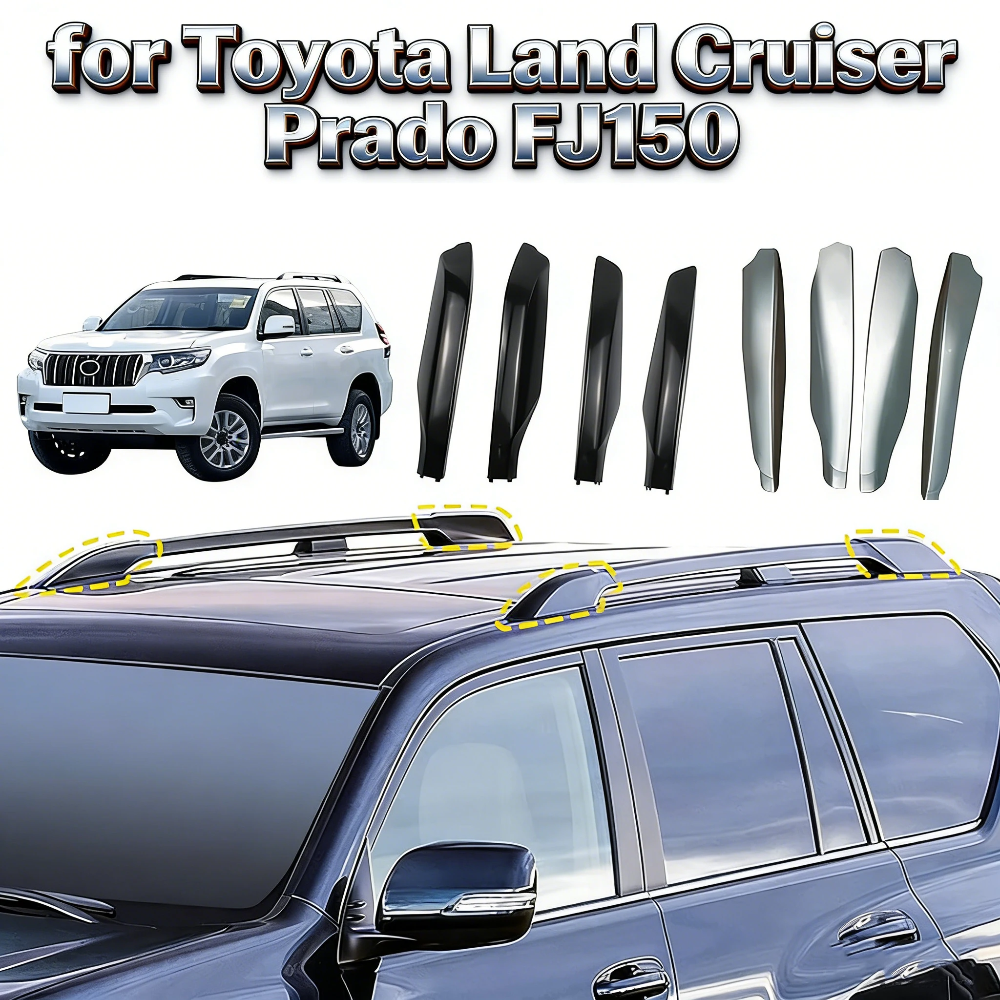 

for Toyota Prado J150/ Lexus GX460 2010-2024 ABS Roof Rails Racks Cap Cover Shell Roof Side Garnish Lid Car Accessories 4PCS