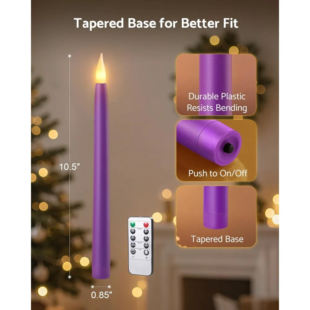 Conjunto de 5 velas operadas por bateria de 10,5 '' com controle remoto, temporizador e dimmer, castiçais cônicos LED sem chama de plástico para advento