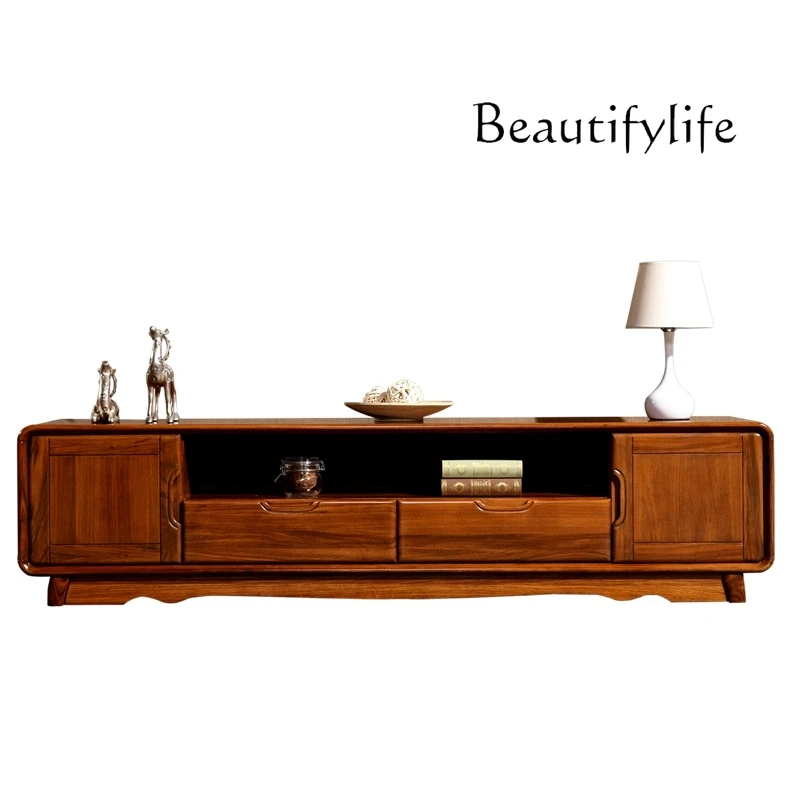 New Chinese Style Ugyen Wood Solid Wood TV Cabinet Nordic Light Luxury Audiovisual Cabinet Modern Minimalist Floor Cabinet