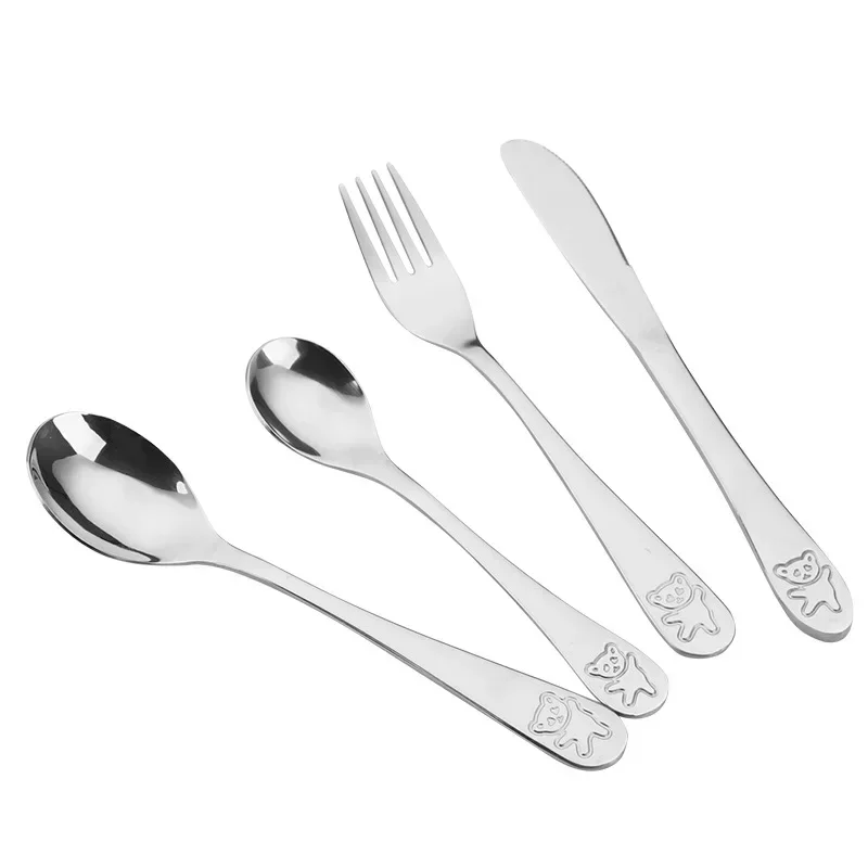 1pcs/1set Baby Teaspoon Spoon Food Feeding Fork Knife Utensils Set Stainless Steel Kids Learning Eating Habit Children Tableware