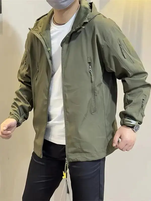 Outdoor Tactical Soft  Jacket Men's Fleece Lined Windproof Waterproof Autumn Winter Military Version Fashion Urban Style
