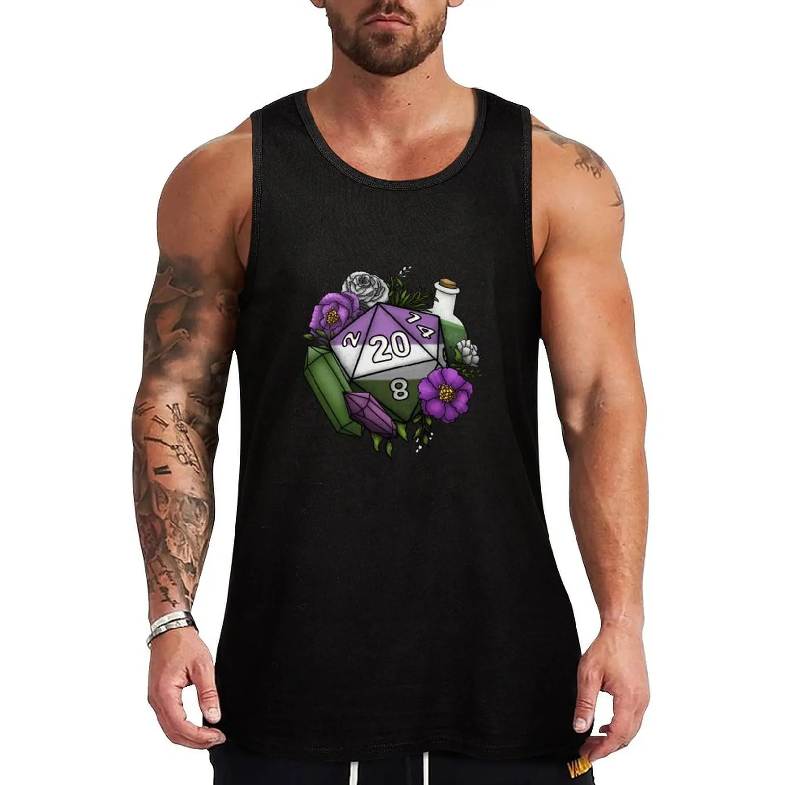 Pride Genderqueer D20 Tabletop RPG Gaming Dice Tank Top Outdoor Casual Tank Top Sleeveless Loose Summer Top