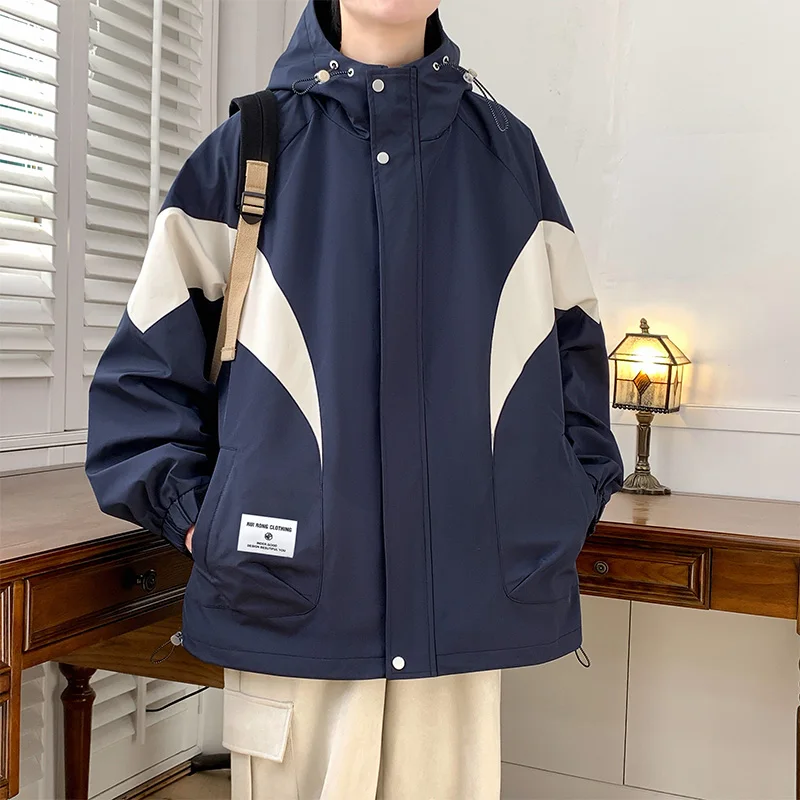

Hooded Long Sleeve Oversize Fashion Male Men Outdoor Windproof Windbreaker Loose Coat Waterproof Spring Autumn Casual Jacket Top