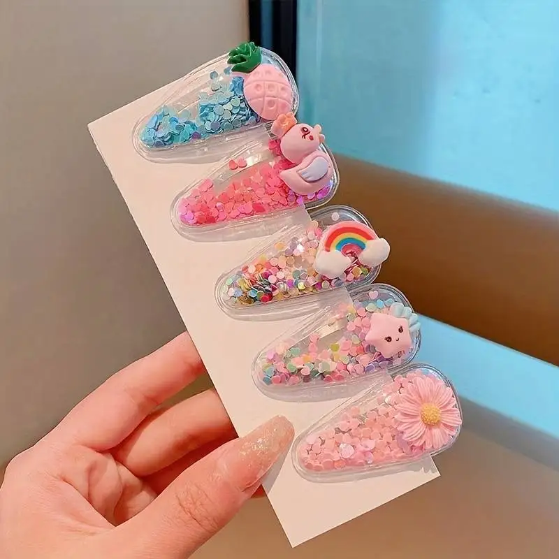 Children\'s Fruit Cartoon Hair Clips Girls Cute Glitter Decorative Accessories Sand Flow BB Headwear Bangs