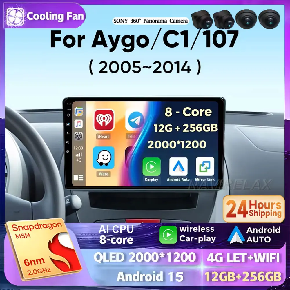 

Автомобильный радиоприемник Android 15, для Peugeot 107 Toyota Aygo Citroen C1 2005-2014, стерео Carplay, Android, авто, мультимедийный плеер, 2Din