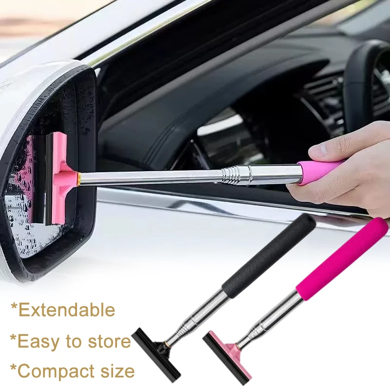 Car Rear-View Mirror Wiper Retractable Handle Portable Stainless Steel Scraper Mini Durable Rear-View Mirror Glass Demister