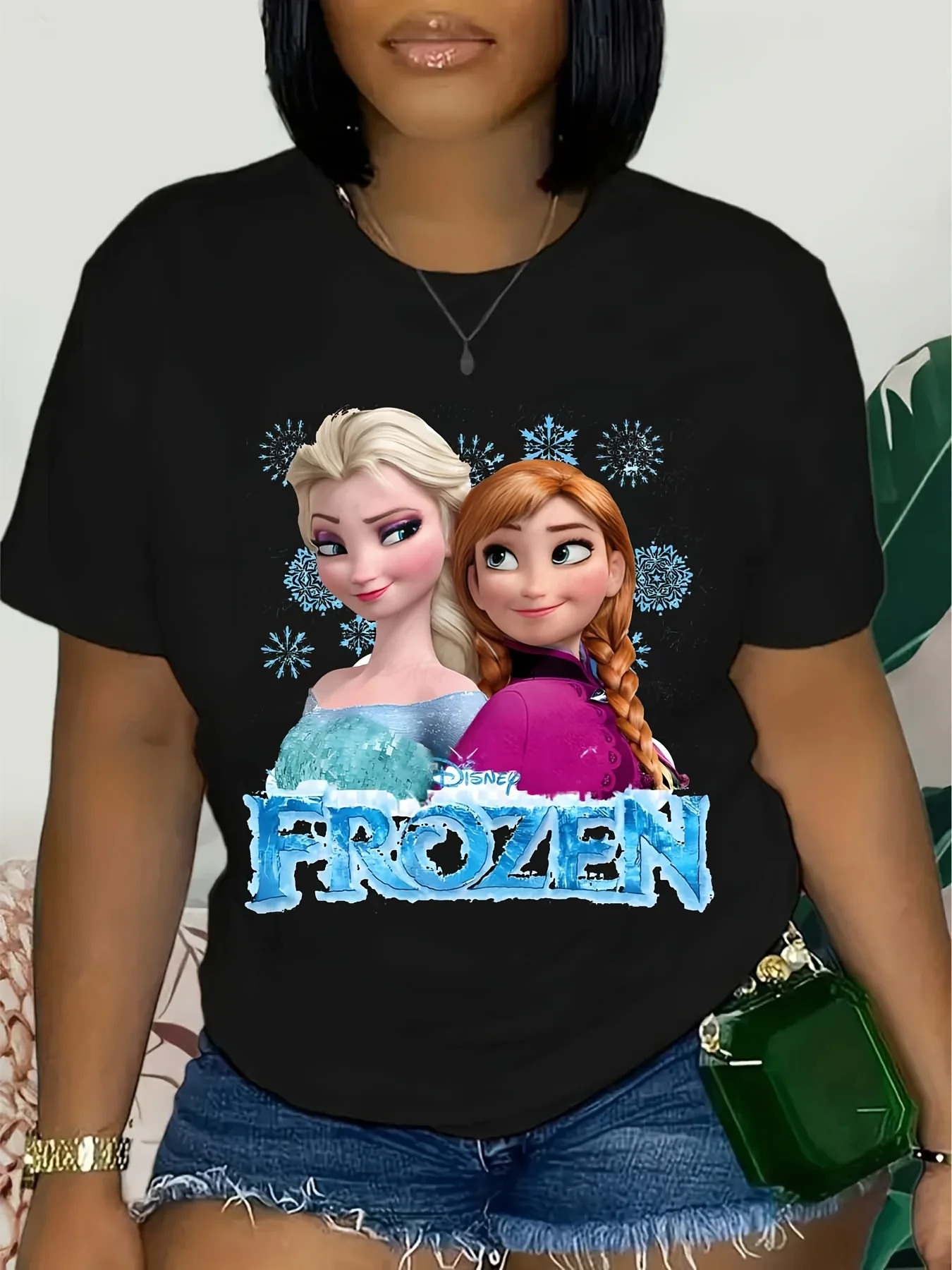 

Frozen elsa Women's T-shirt - Colorful Cartoon Print, Short Sleeve Round Neck