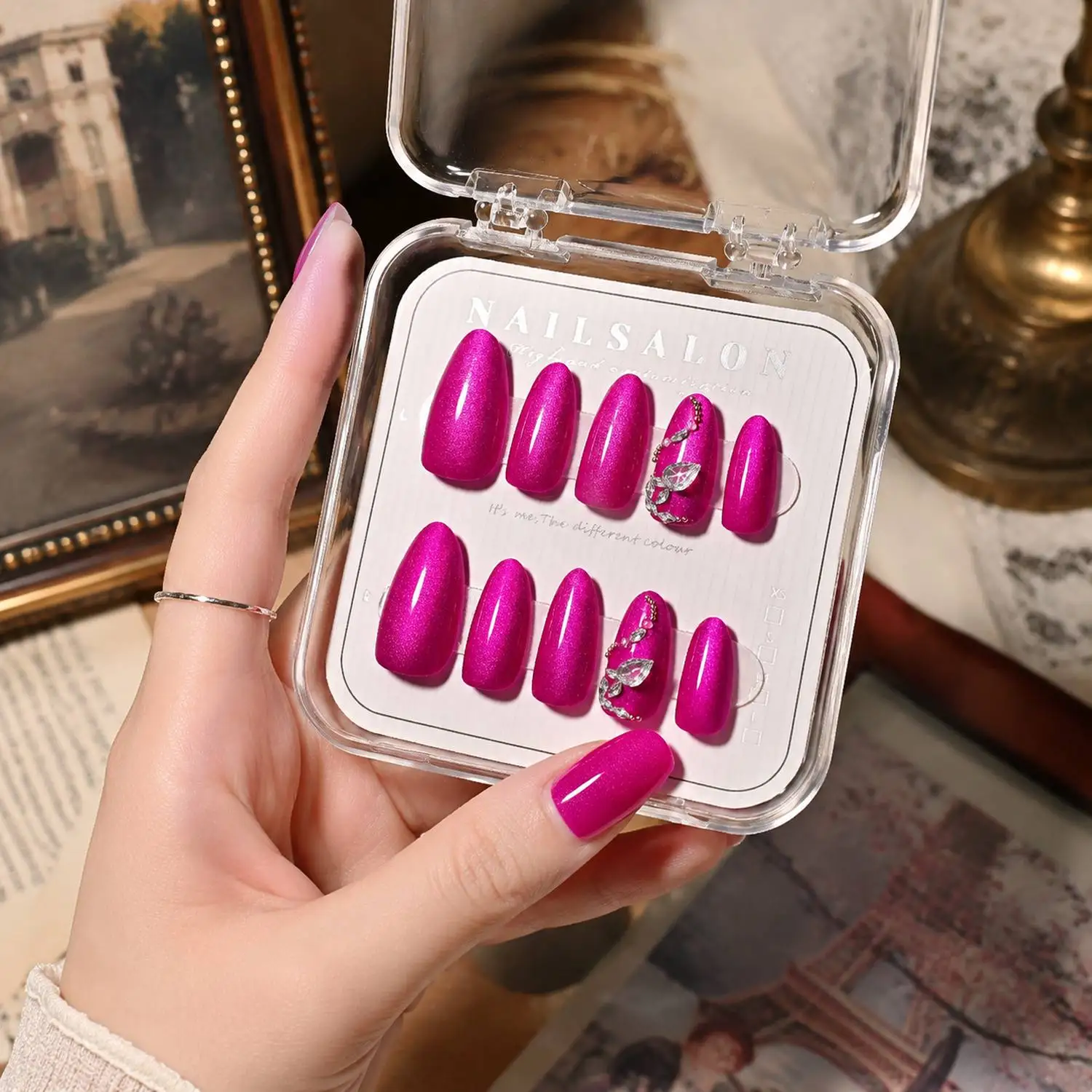 

1Box Transparent Marquise Pearl Strands Press On Nail Cat Eye Fake Nail Fashion False Nail With Jelly Glue&File Manicure Tips