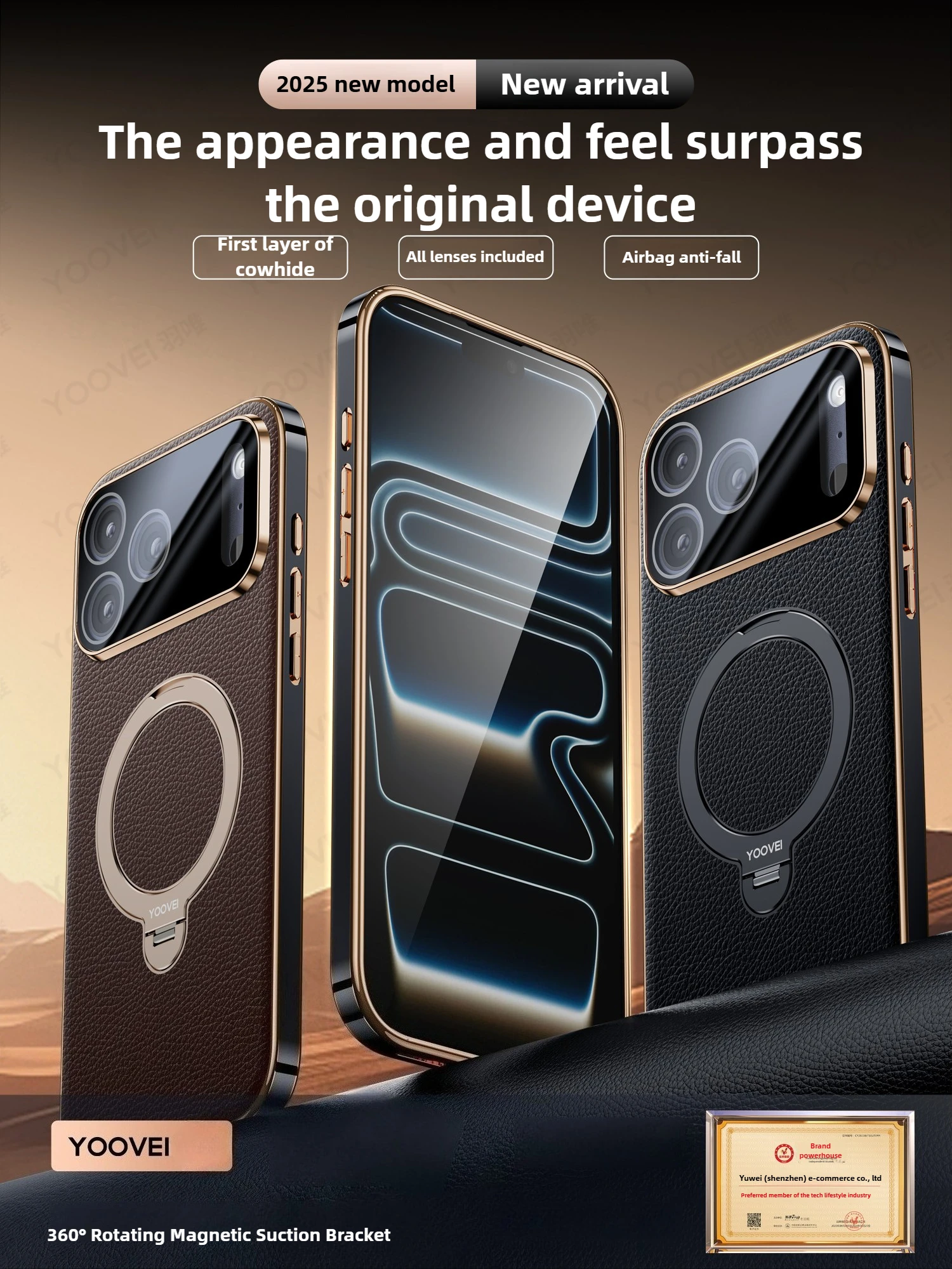 

Luxury Genuine Leather Case for iPhone17 Pro Max iPhone17Pro Lens Full Protection with Rotating Stand Magnetic Case for iPhone17