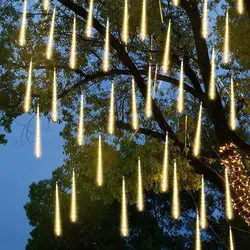 Guirnalda de luces LED de lluvia de meteoritos, guirnaldas de hadas para árbol, decoraciones navideñas para vacaciones, fiesta, boda, 8 tubos, 1 paquete