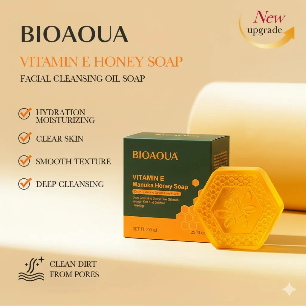 

BIOAOUA Vitamin E Honey Essential Oil Soap - Gentle Cleansing Facial & Body Wash, Moisturizing Hydrating Fragrant Bath Soap, Nat