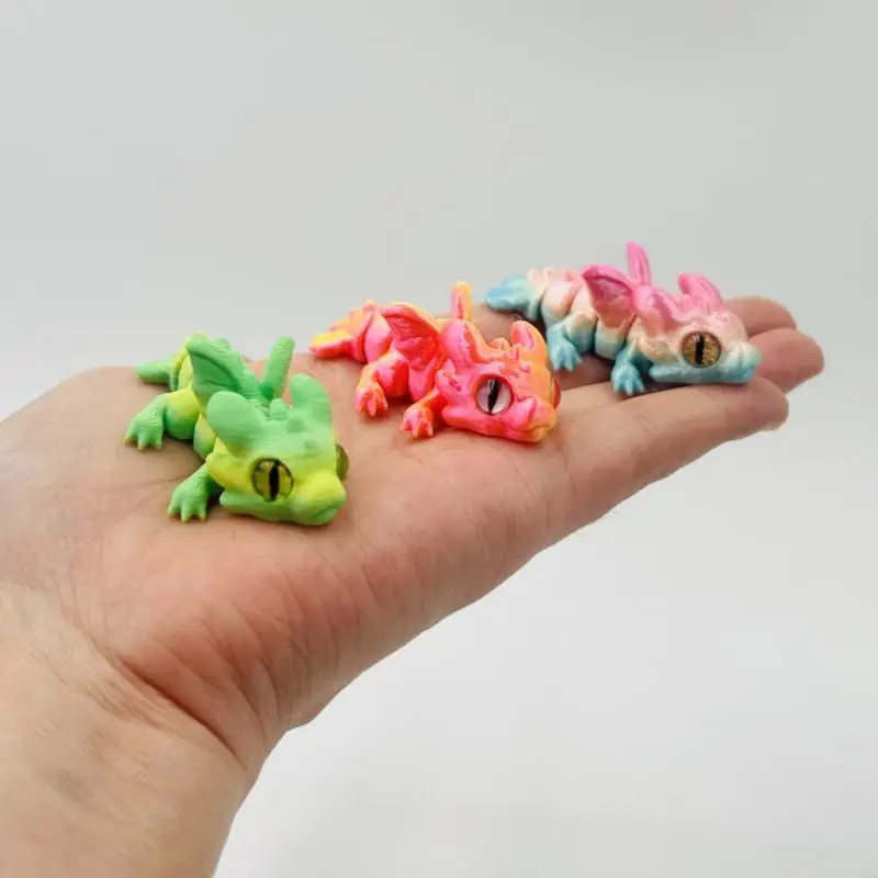 3D Printed Mini Flying Dragon Figures Animal Toys Multi-Joint Movable Simulation Eyes Fidget Toy Home Accessories Christmas Gift