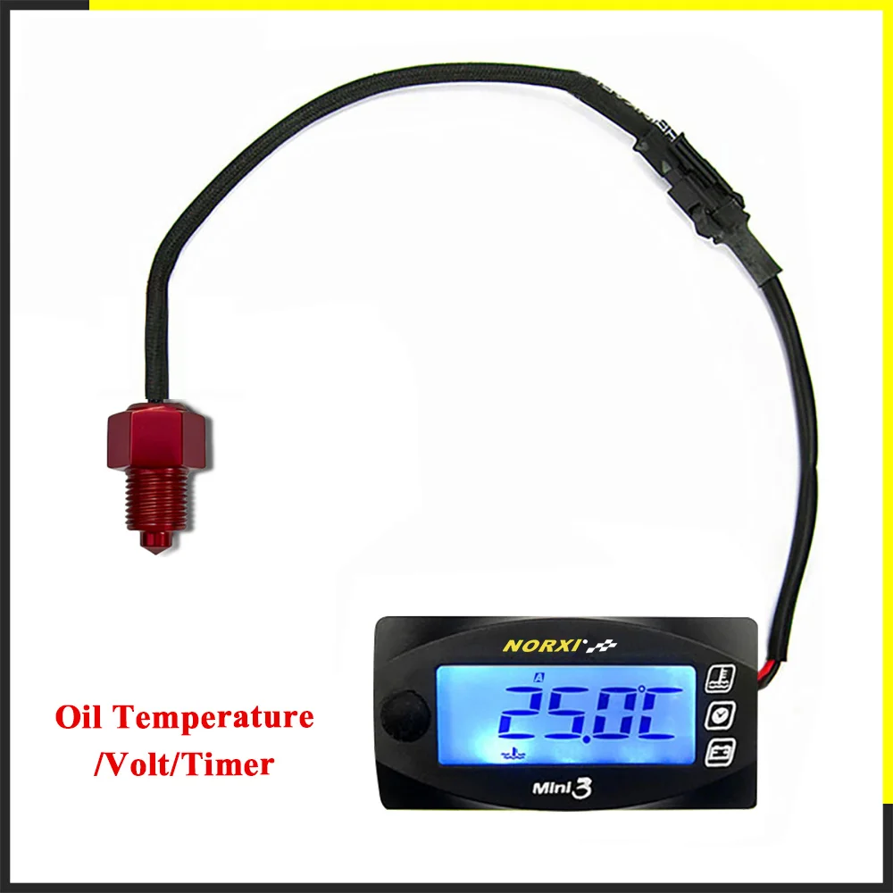 Motorcycle Thermometer Universal Norxi 3 in 1 Oil Temperature Sensor Time Volt Mini Square Digital Instrument for NMAX125
