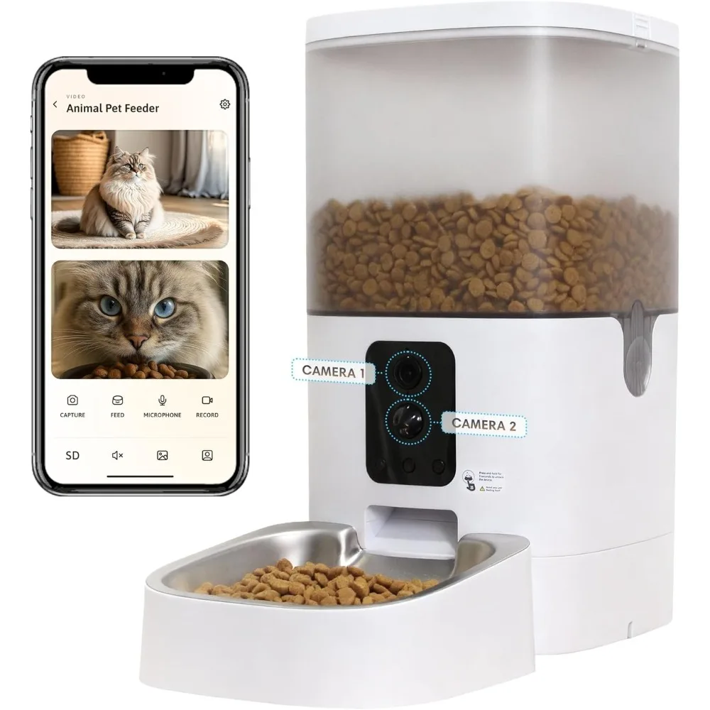 

Automatic Cat Feeder with Dual Camera & AI Detection (6L), Smart Pet Feeder with WiFi App & Two-Way Audio, Timed Cat Feeder