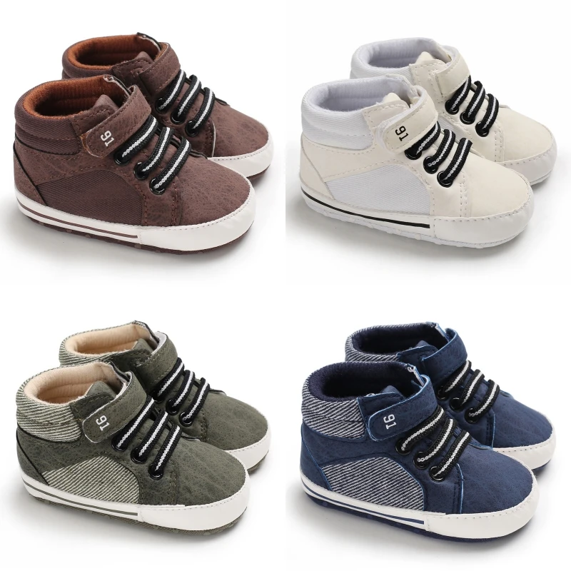 Newborn Boys' Middle Top and High Top Fashion Sneakers Boys' and Girls' Casual Soft Soled Bottom Anti Slip First Walkering Shoes