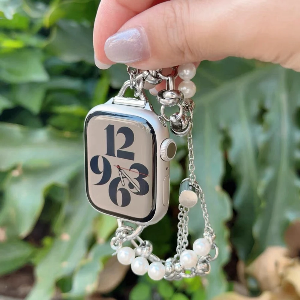 حزام حلقة معدنية من الخرز لساعة أبل للنساء 38 مم 40 مم 41 مم 42 مم 44 مم 45 مم 46 مم 49 مم