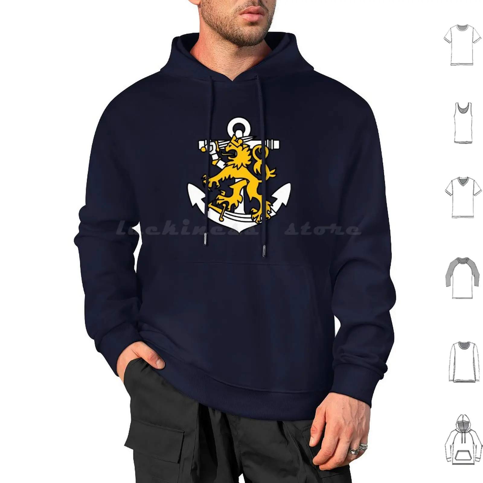 Finnish Navy-Merivoimat Hoodies Long Sleeve Finnish Navy Merivoimat Military Emblem Logo Insignia Patch Lion Anchor