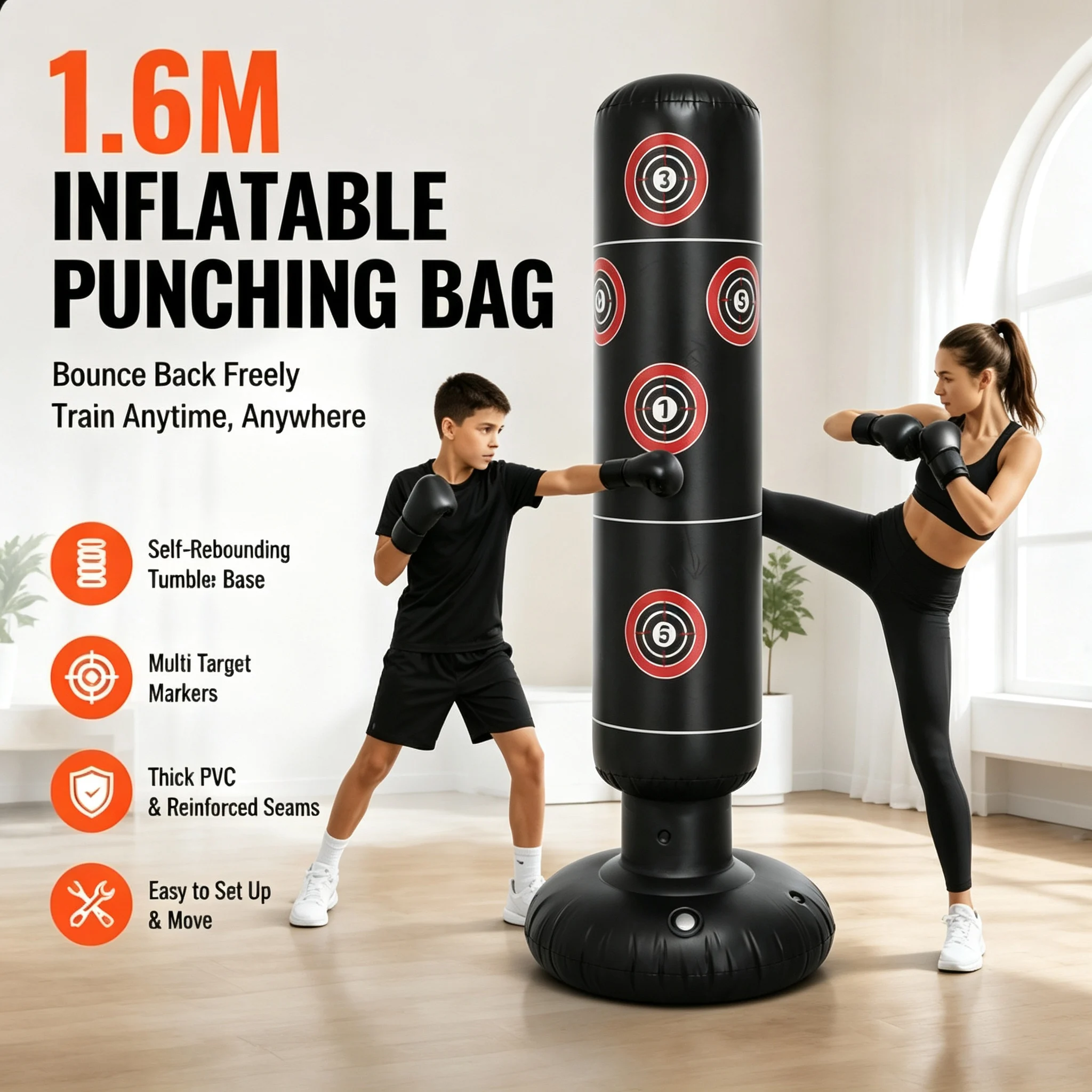 1,6m Aufblasbarer Stehender Boxsack Freistehender Boxsack aus PVC für Kinder und Erwachsene Training Stressabbau