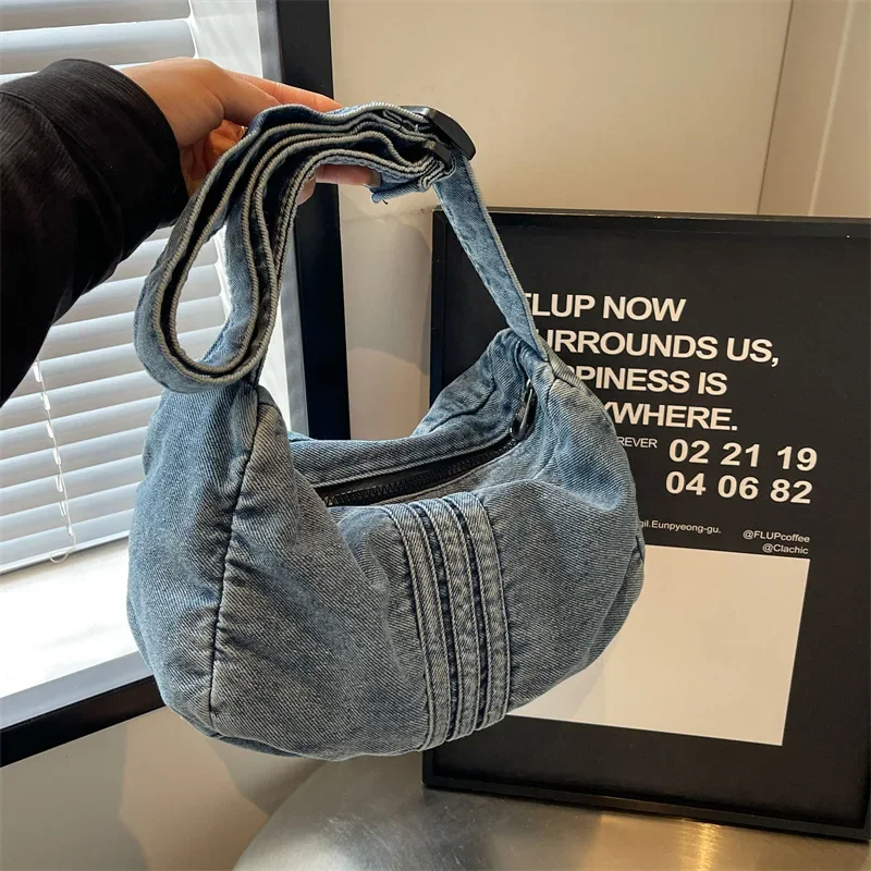 Washed Denim  Women's 2024 New Literary Style Old Messenger Bag Fashion Pillow Bag Commuter Shoulder Bag