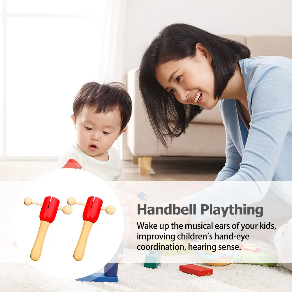 2 Stuks Houten Baby Tafelbel Rammelaar Vroeg Onderwijs Instrument Stimulerende Baby Gehoor Grijpen Coördinatie Tafelbel Speelbal