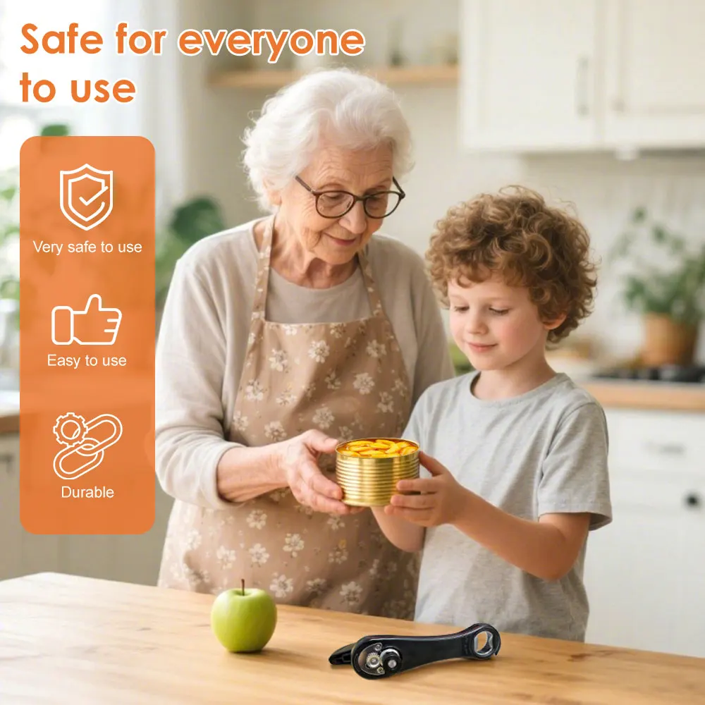 قطع آمنة من الفولاذ المقاوم للصدأ فتاحات علب يدوية متعددة الوظائف سهلة الاستخدام قاطع بدون شرائح فتاحة يدوية أدوات المطبخ المنزلية