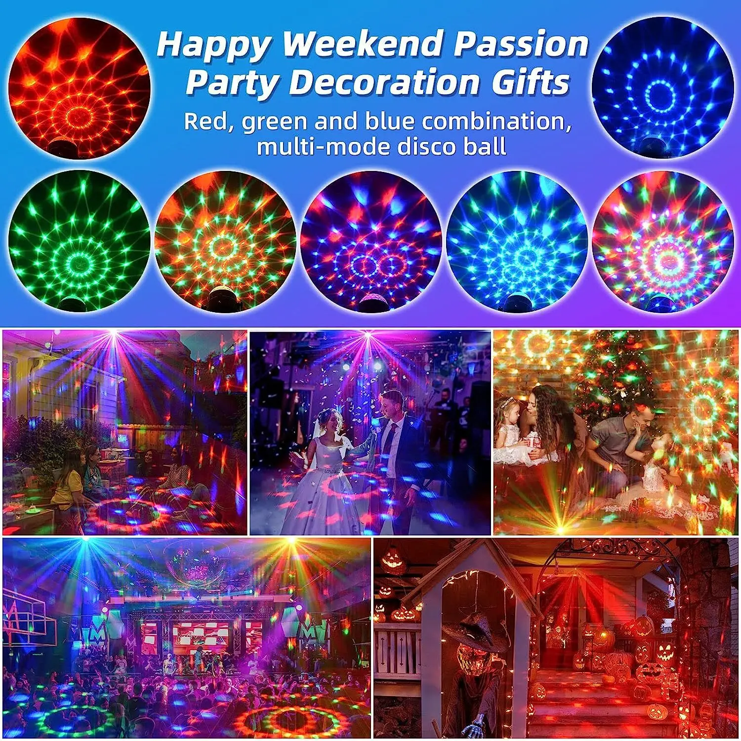 Bola de discoteca giratoria activada por sonido RC, luz de fiesta de DJ, lámpara de Proyector láser de escenario RGB LED de 6W para Navidad, luces de fiesta de boda