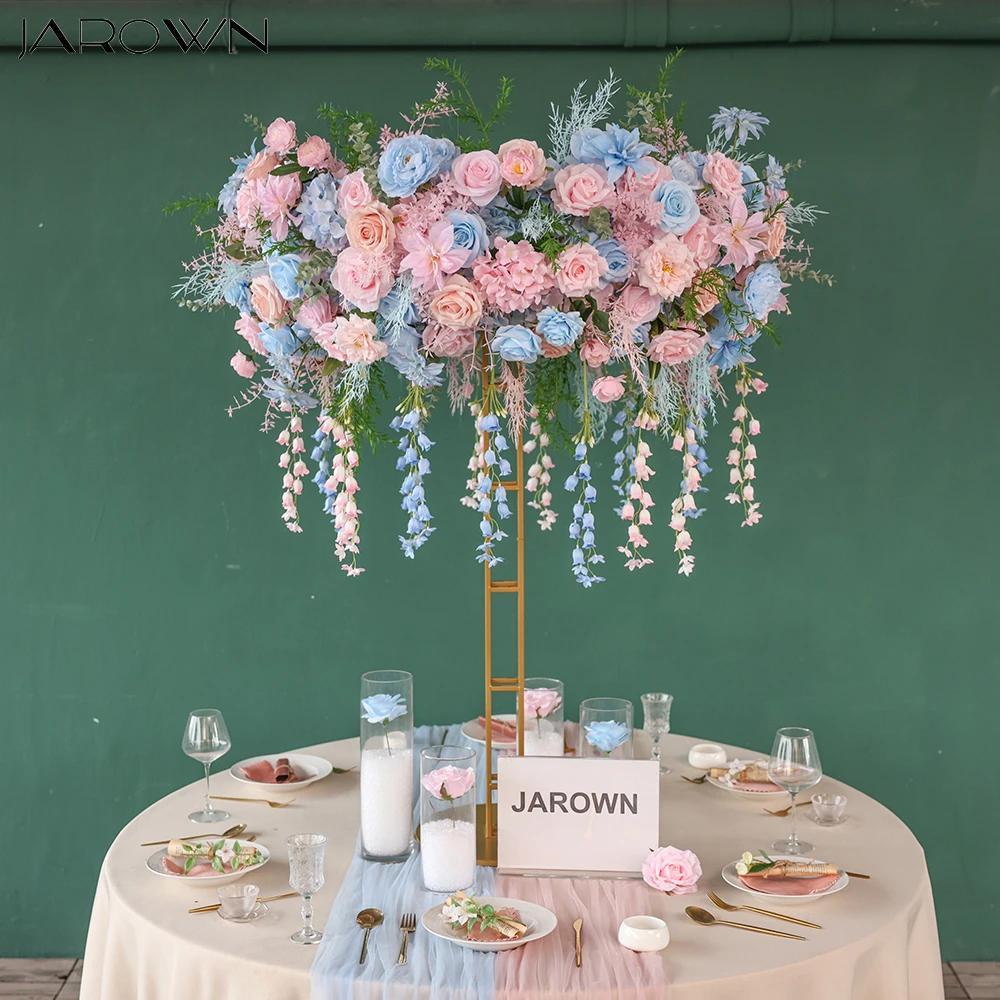 Wedding Table Centerpieces Pink Blue Artificial Rose Peony Hanging Flower Arrangement for Event Decoration Floral Runner J2606