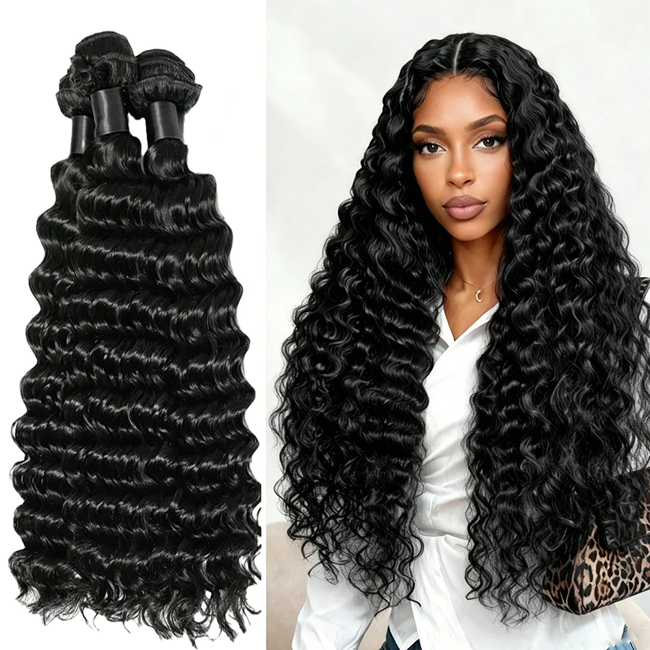 

Human Hair Bundles Deep Wave 16 26 36 Inch Curly Bundle Human Hair 15 Virgin Unprocessed Remy Brazilian Hair 3 Bundles Hair Wet and Wavy Quick Weave Hair Extensions For Women Natural Black