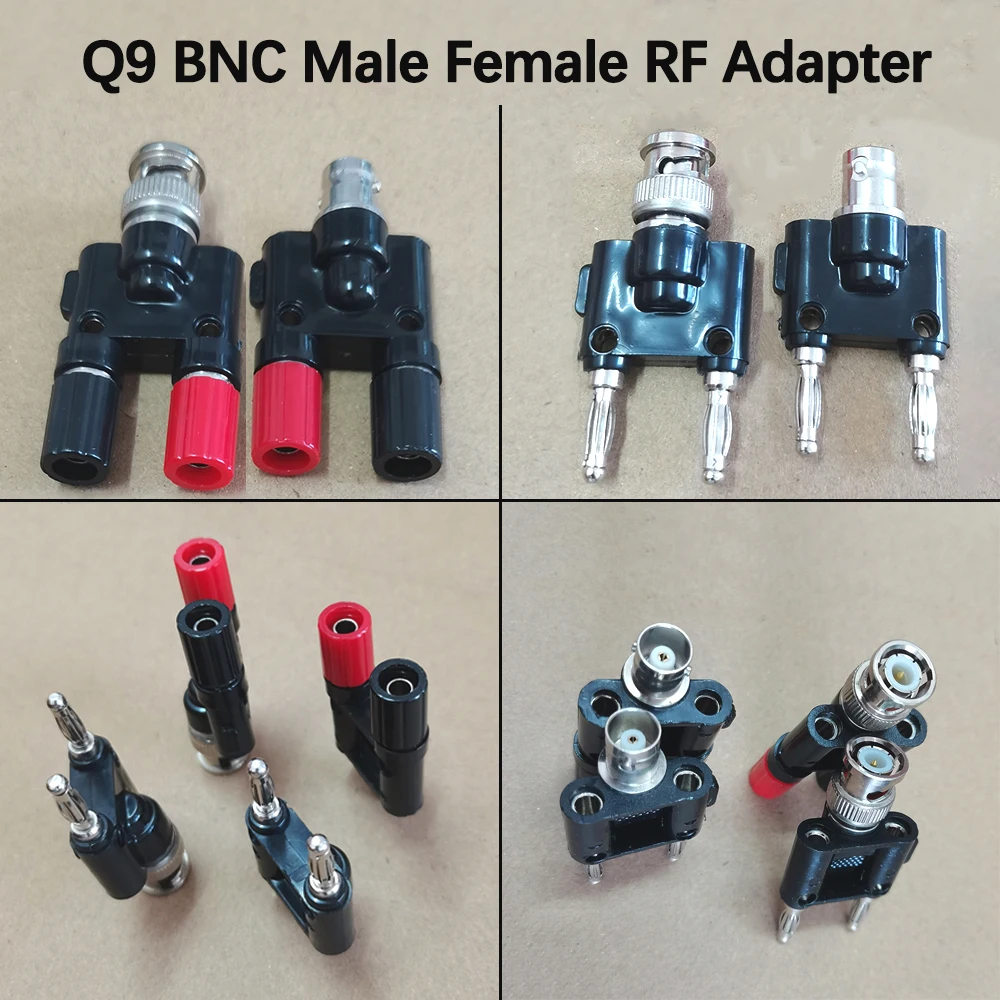 1 Stück BNC Q9 Adapter BNC Stecker auf zwei Dual 4mm Bananenstecker RF Koaxialverbinder BNC T-Stück 3-Wege-Splitter RF Adapter – Detail 1