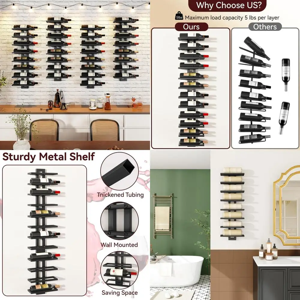 

Металлическая настенная винная полка на 12 бутылок для домашнего бара, черная, UTMJ909B