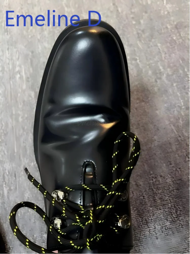 Black Mountaineering Buckle Derby Shoes Strap Leather Shoes Men's Splicing Rivet Leather Shoes Flat Bottom Casual Sports Shoes