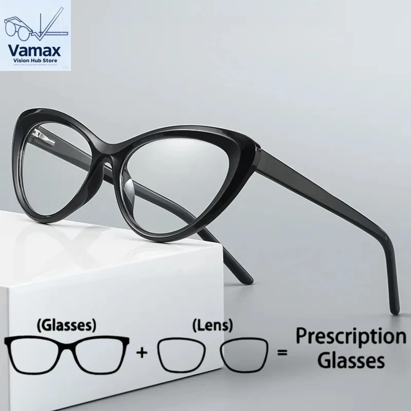 

Женские стильные очки TR90 в черной оправе «кошачий глаз», очки по рецепту, пружинные петли, анти-синий свет, очки для близорукости, очки для чтения