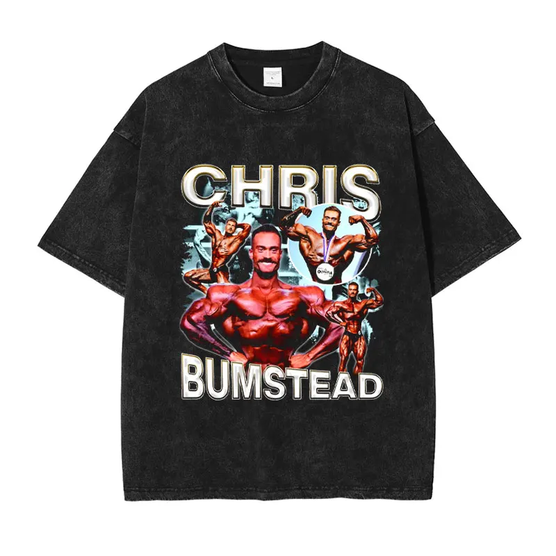 Chris Bumstead T Shirt Bodybuilding Champion Vintage Washed Short Sleeve Oversized T-shirt Mr Olympia Sweatshirts Tops Tees Men