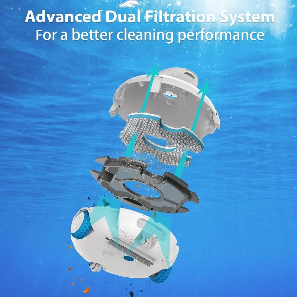 Pool Vacuum Cleaner for Above Ground/Inground Pools - 7500mAh Battery, Lightweight, 140mins Runtime, Powerful Suction