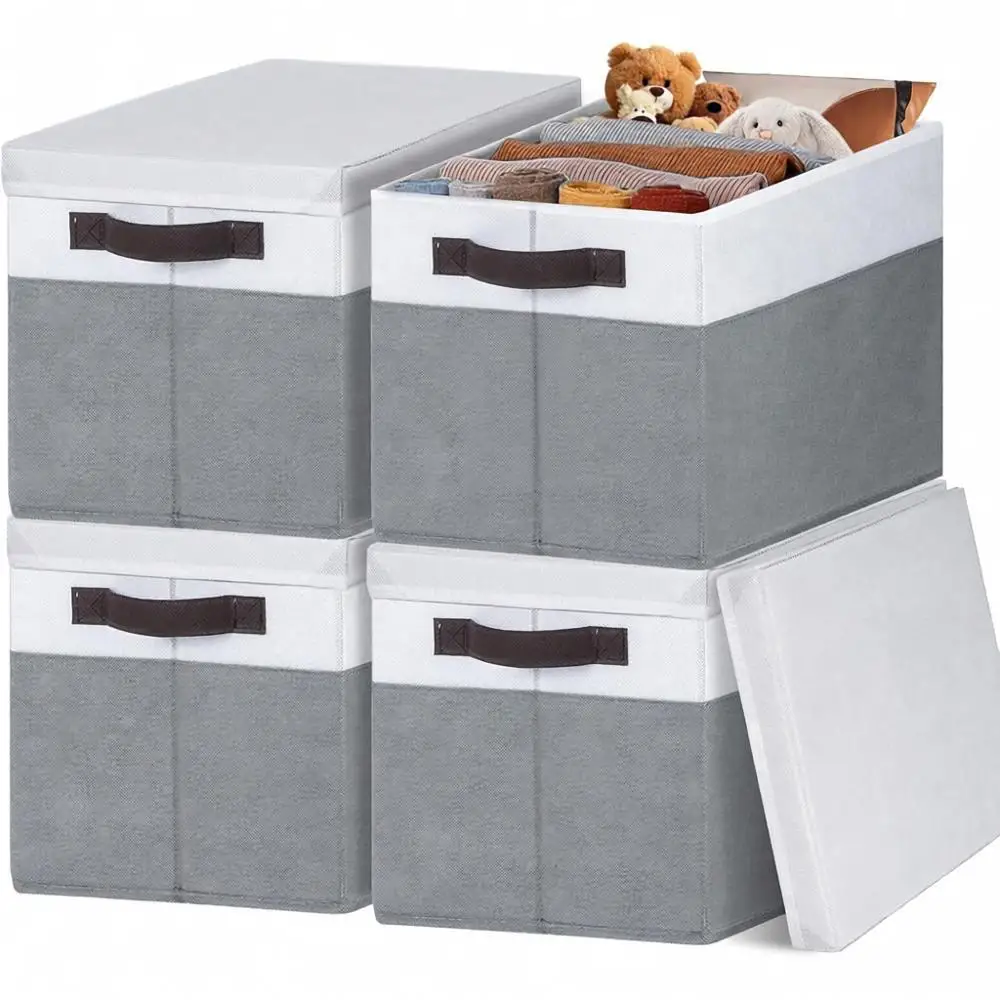 

Набор из 4 больших корзин для хранения с крышками, вместимостью 33 QT, идеально подходят для одеял, гостиной и организации пространства в шкафу.