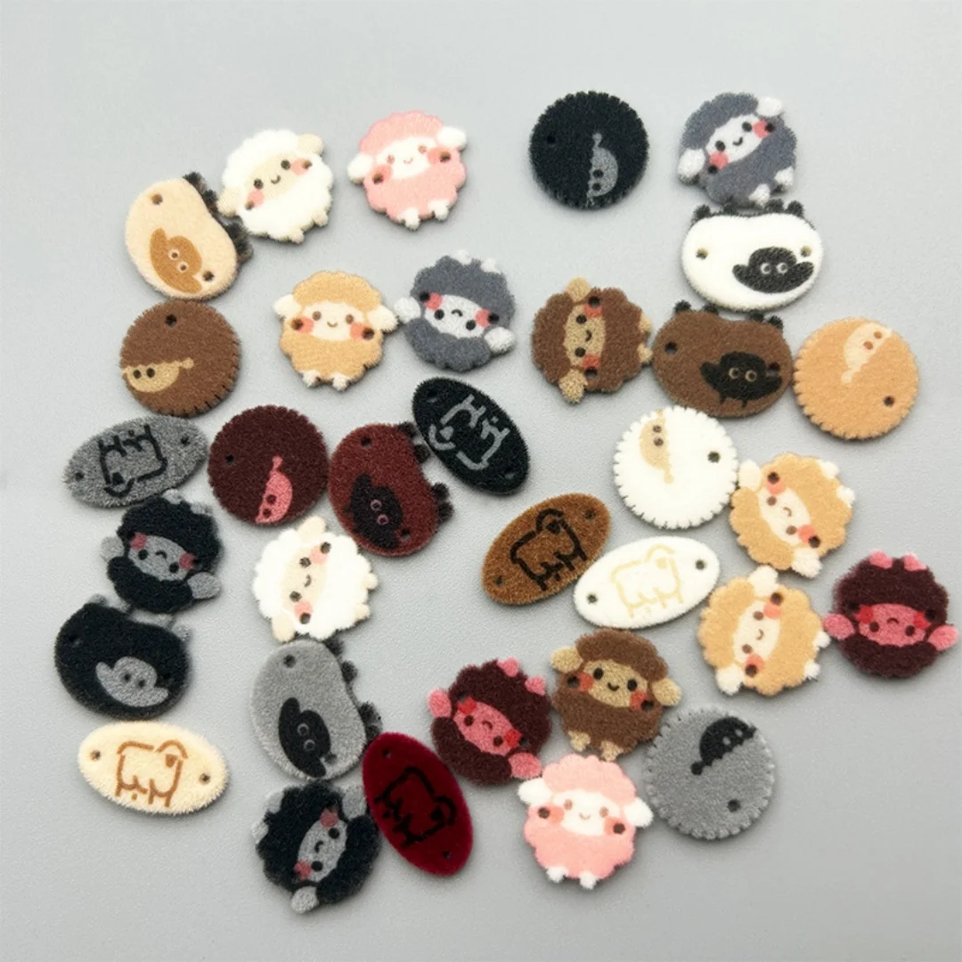 10pcs/lot Flocked Resin Cartoon Sheep Labels Button New Little Sheep Tags, Decor Buttons for Kids Cardigan, Sweater, Hat, Socks