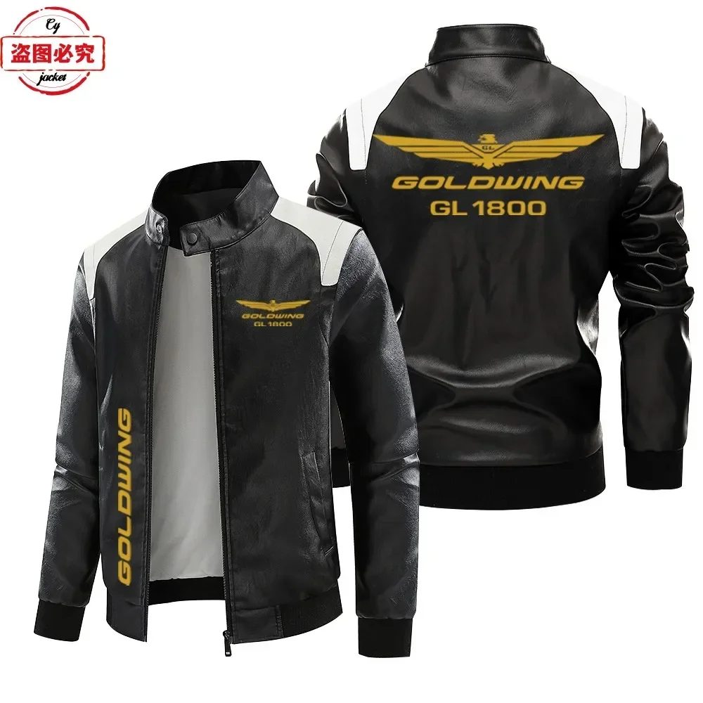 

Golden Wing 1800, мотоциклетная куртка из искусственной кожи с логотипом в стиле ретро, ветрозащитная осенне-зимняя мужская куртка из контрастной кожи
