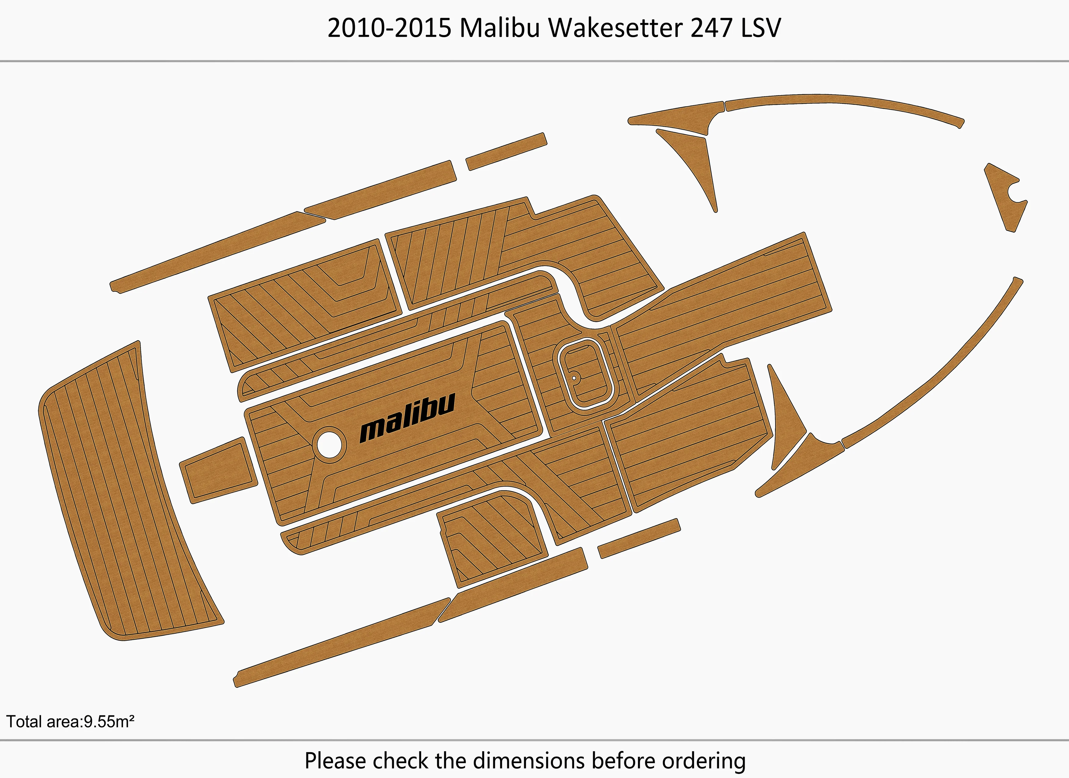 Non-Slip EVA Faux Teak Marine Mat Self-Adhesive 6mm Yacht Cockpit Pad for 2010-2015 Malibu 247 LSV Wak Boat Decking Easy Install
