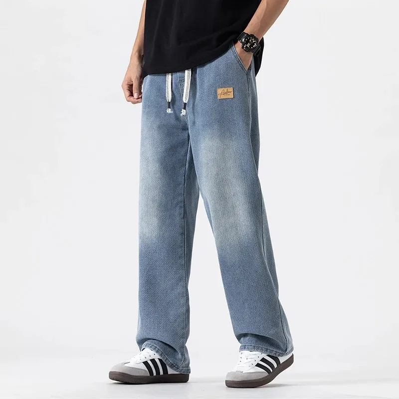 

Модные джинсы свободного кроя с вышивкой, прямые штанины, ретро-стиль, удобная посадка, стильные городские, из смесового хлопка, осенняя одежда