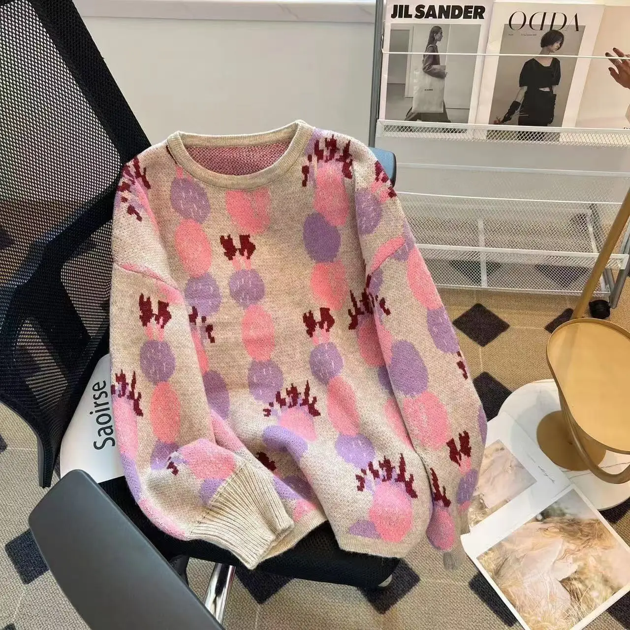 

Женский вязаный пуловер с круглым вырезом, свитер Harajuku, винтажный Y2k, японская уличная мода, свитера оверсайз с длинными рукавами, одежда 2000-х годов