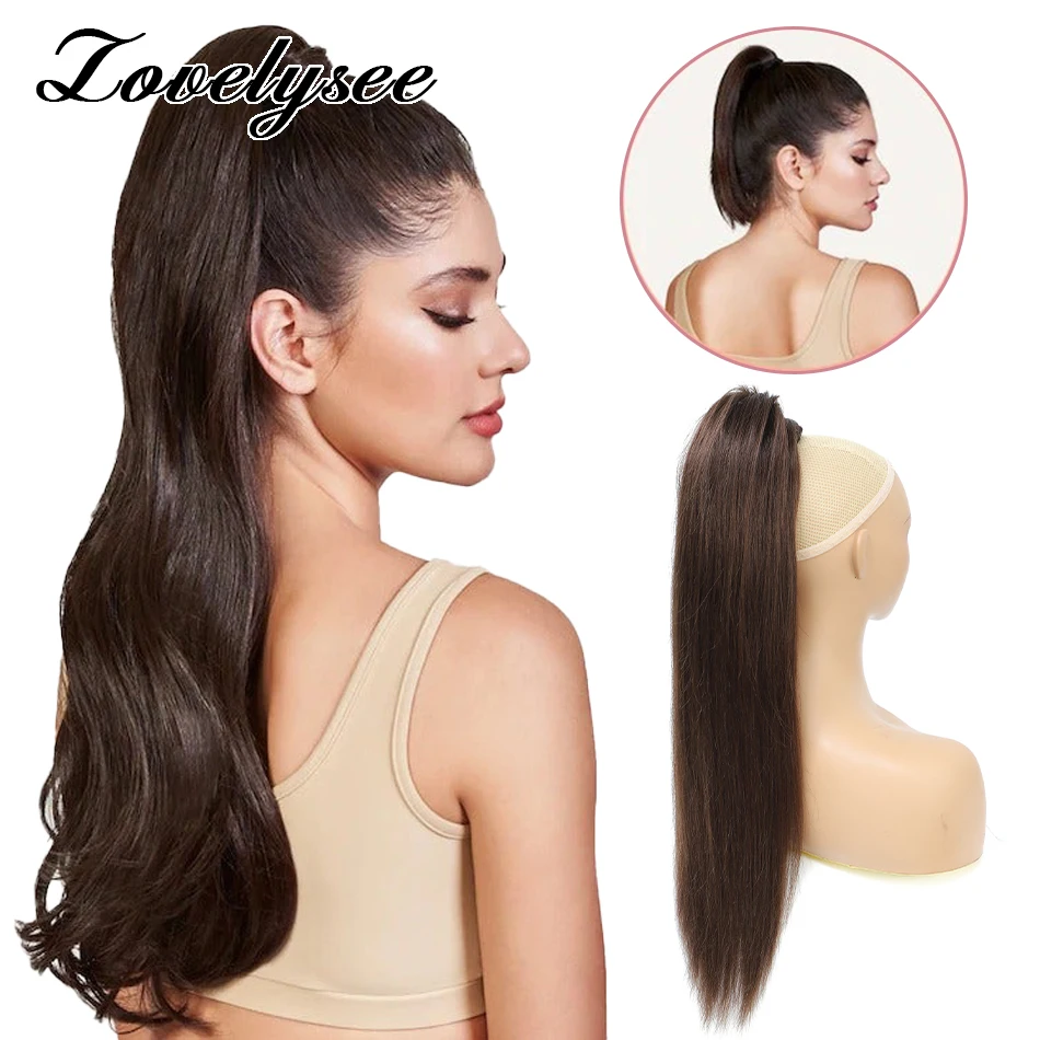 Extensiones de cabello humano con cola de caballo, postizo de cola de caballo con cordón para mujer, 100% liso, cabello humano Remy con Clip en extensiones de cabello